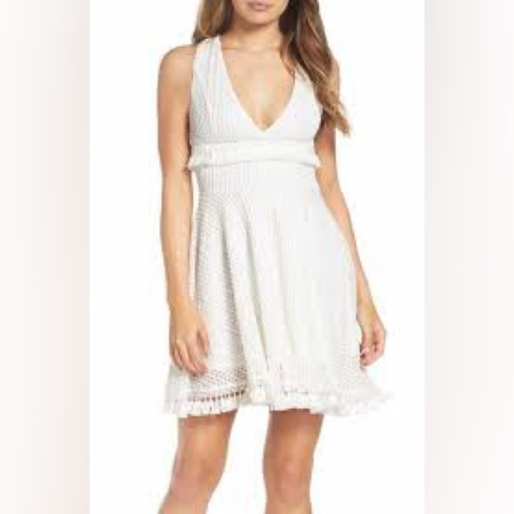 Ali & Jay Kiss Me in the Candlelight Crochet Tassel Mini Dress in White